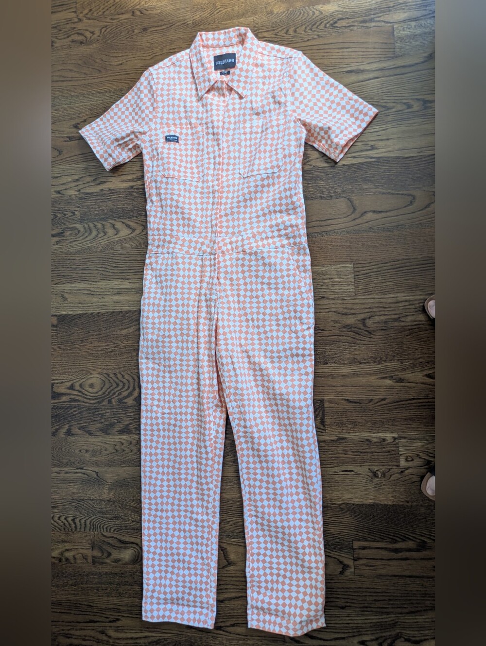 Wildfang Orange Checkered Jumpsuit, Sz Small - Picture 2 of 7
